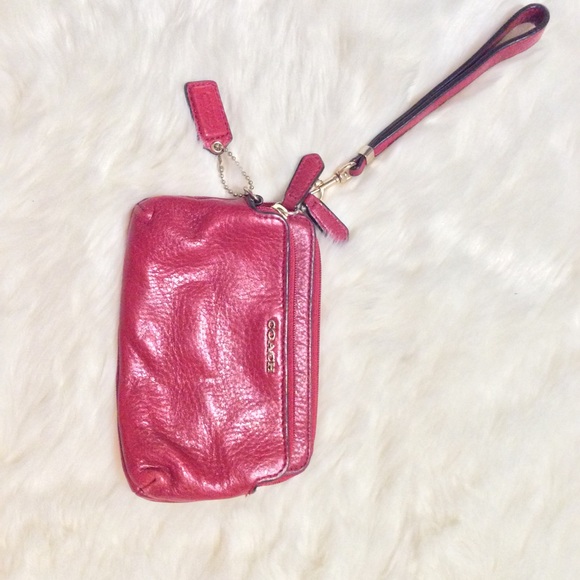 COACH Red Leather Double Wristlet BAG Handle - Picture 9 of 12